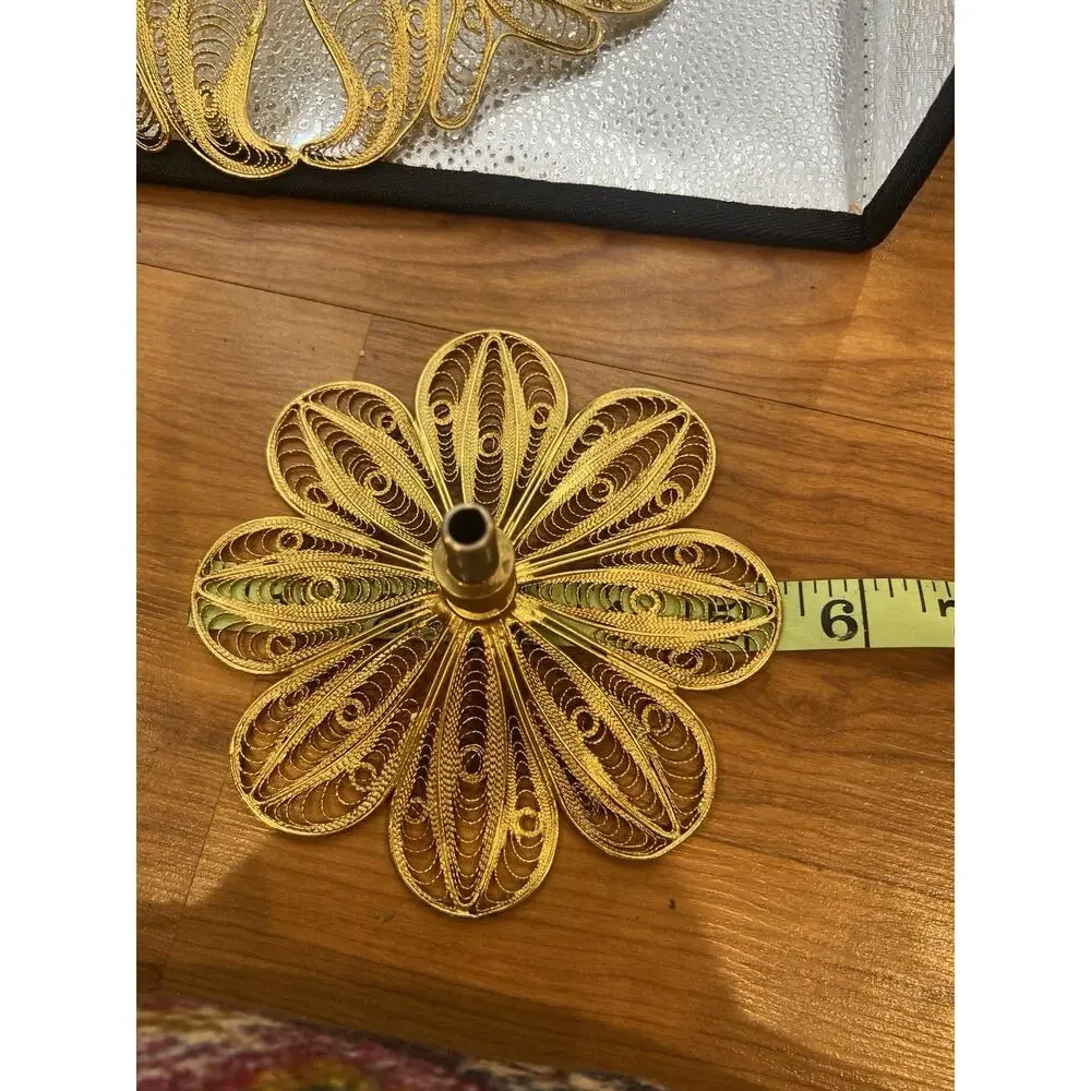 Vtg Gold Tone Peacock Filigree Islamic Ottoman Ronac Handicraft Tray Dish Decor